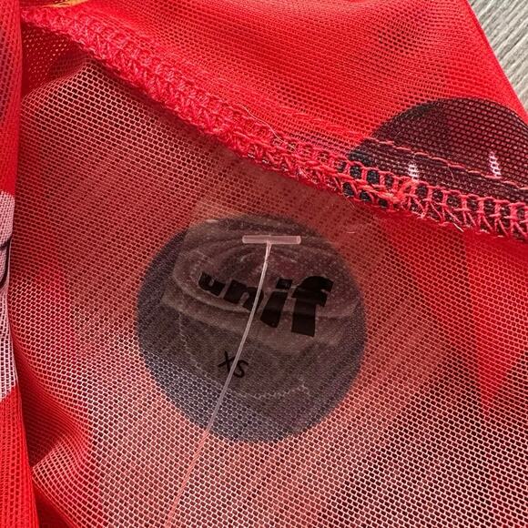 red sheer unif smiley face button up long sleeve shirt - Picture 3 of 3